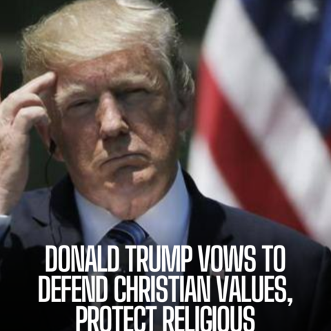 Former President Trump pledges to maintain Christian values and religious symbols while warning of perceived threats.