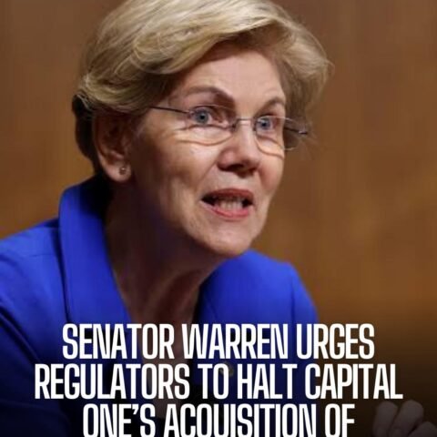 Senator says a $35bn agreement combining two of the largest US credit card companies would 'threaten financial stability' and lower competition.