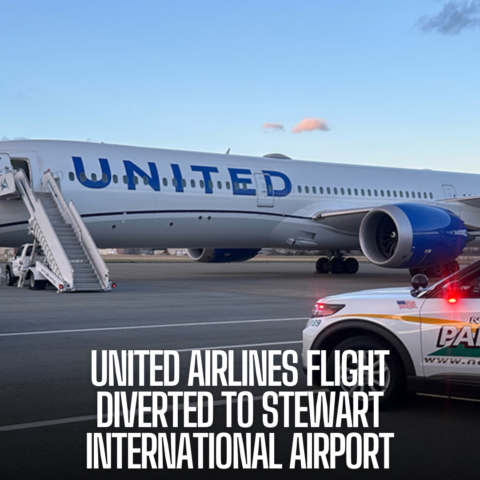 A United Airlines flight departing Tel Aviv for Newark Airport was diverted to Stewart International Airport in New York.