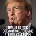 At a private fundraising dinner, Donald Trump emphasises the need of extending his trademark tax cuts to rich political donors.